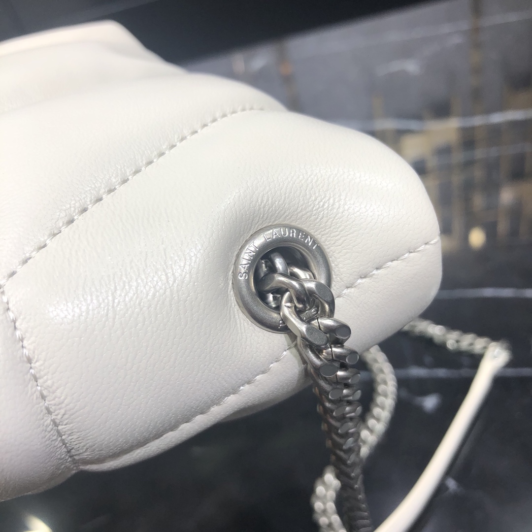 Saint Laurent Loulou Puffer Toy Lambskin Shoulder Bag Handbag White 759337 Silver